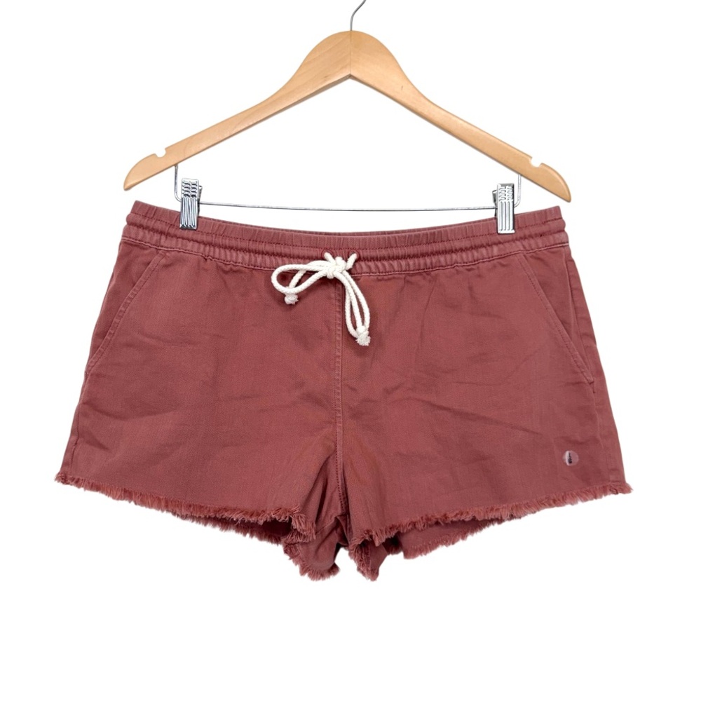 Aerie Dusty Rose Fringe Hem Pull On Casual Shorts With Drawstring Nwt Size Large